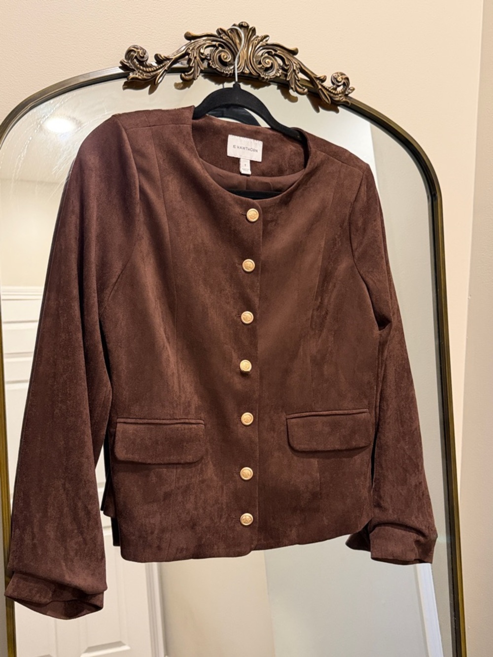 41 Hawthorn Chocolate Brown Suede Button Front Jacket small